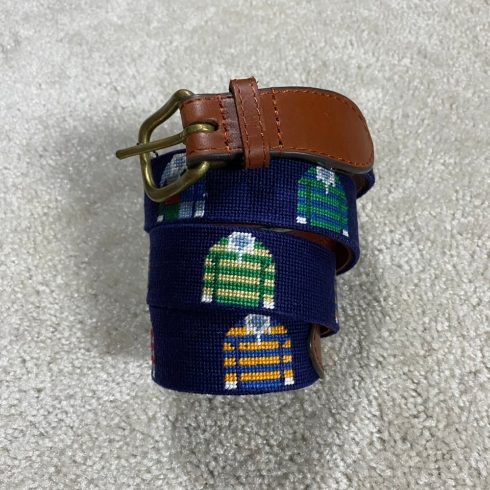 Smathers & Branson Belt Mens 40 Needlepoint Navy Rugby Shirts Ivy Prep Academia